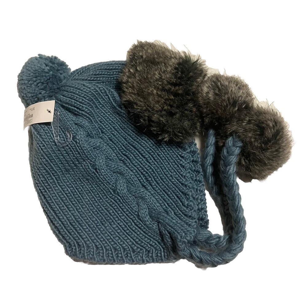 Womens Charming Charlies Knit Winter Hat with Pom Pom and Faux Fur Blue One Size